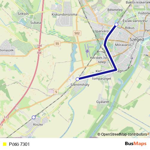Pótló 7301 bus Line Map