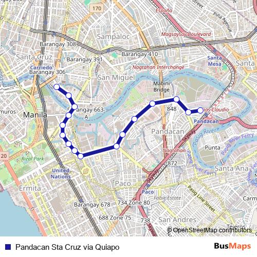 Pandacan Sta Cruz via Quiapo bus Line Map