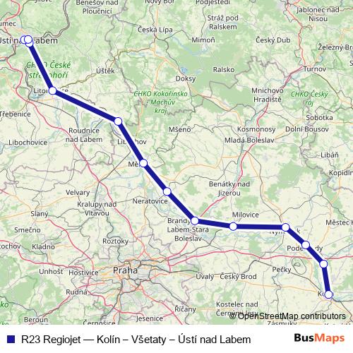 R23 Regiojet rail Line Map
