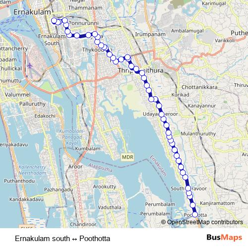 Ernakulam south ↔ Poothotta bus Line Map