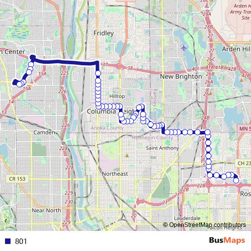 801 bus Line Map