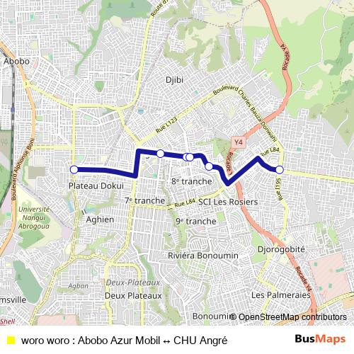 woro woro : Abobo Azur Mobil ↔ CHU Angré bus Line Map