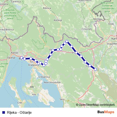 Rijeka - Oštarije rail Line Map