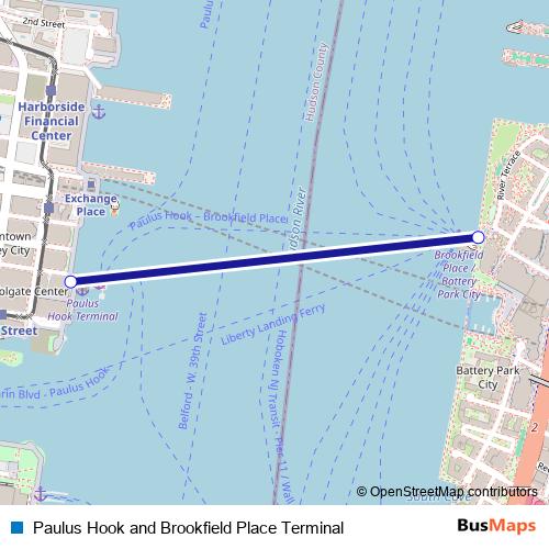Paulus Hook and Brookfield Place Terminal ferry Line Map