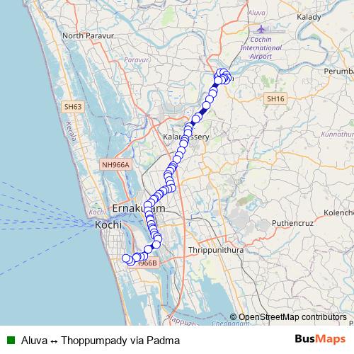 Aluva ↔ Thoppumpady via Padma bus Line Map