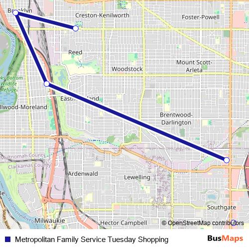Metropolitan Family Service Tuesday Shopping bus Line Map