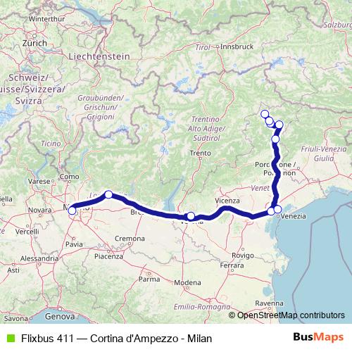 Flixbus 411 bus Line Map