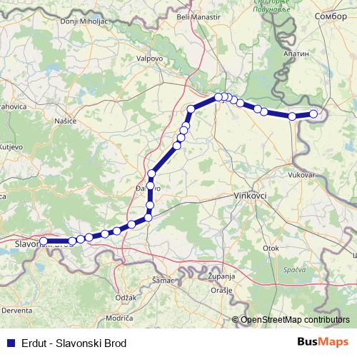Erdut - Slavonski Brod rail Line Map