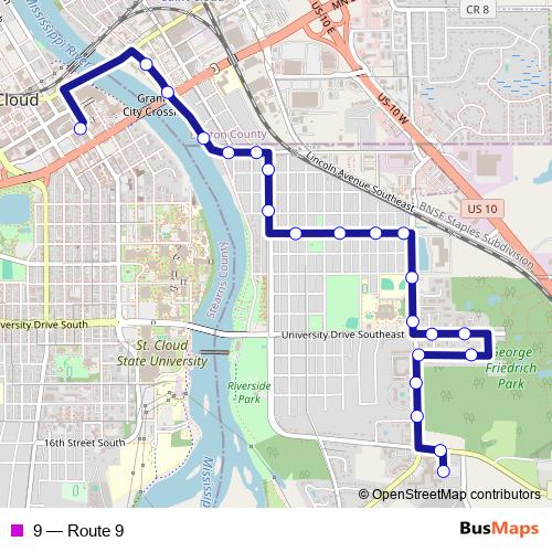 9 bus Line Map
