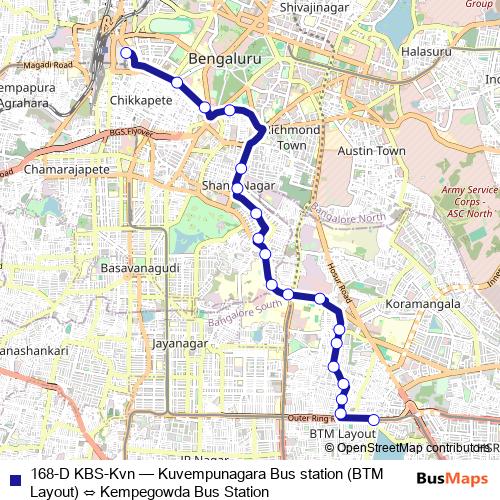 168-D KBS-Kvn bus Line Map