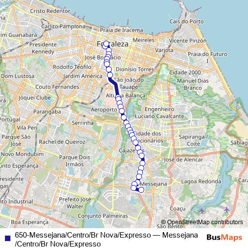 650-Messejana/Centro/Br Nova/Expresso bus Line Map