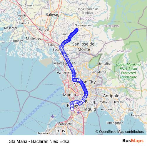 Sta Maria - Baclaran Nlex Edsa bus Line Map