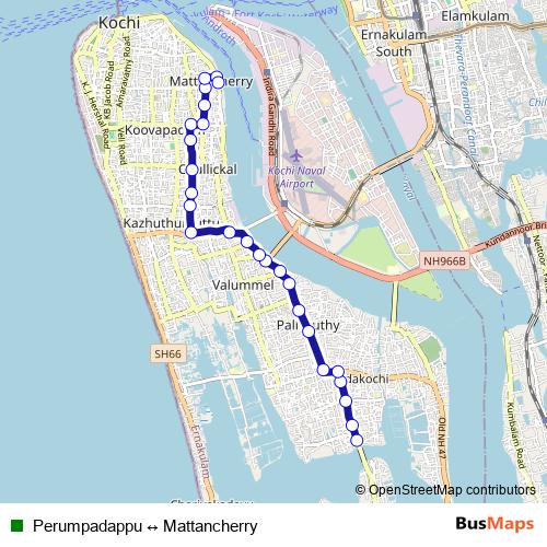 Perumpadappu ↔ Mattancherry bus Line Map