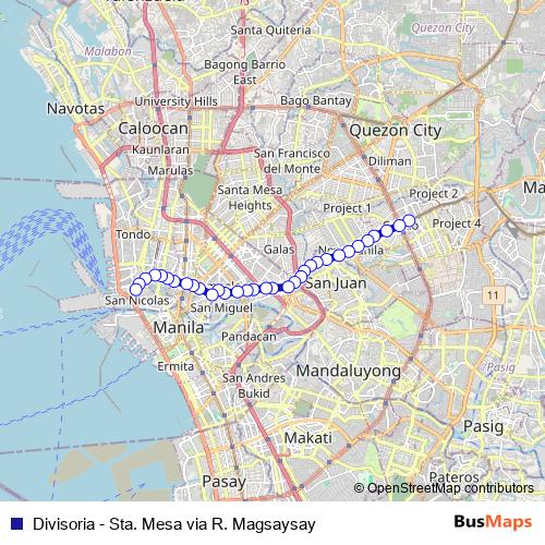 Divisoria - Sta. Mesa via R. Magsaysay bus Line Map