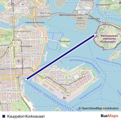 Kauppatori-Korkeasaari ferry Line Map