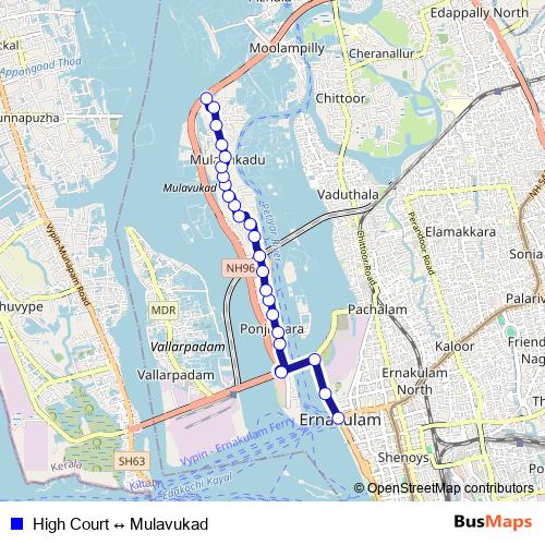 High Court ↔ Mulavukad bus Line Map