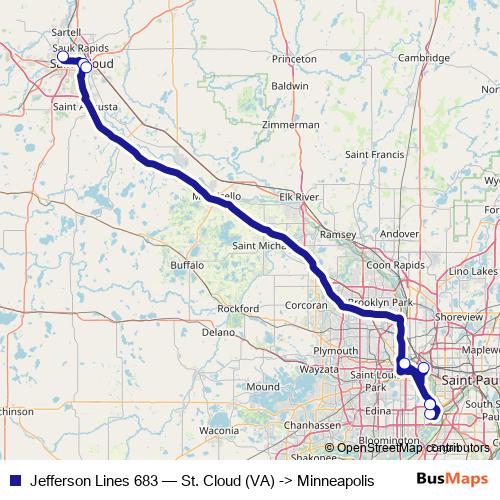 Jefferson Lines 683 bus Line Map