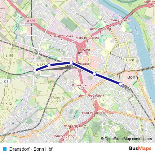 Dransdorf - Bonn Hbf tram Line Map