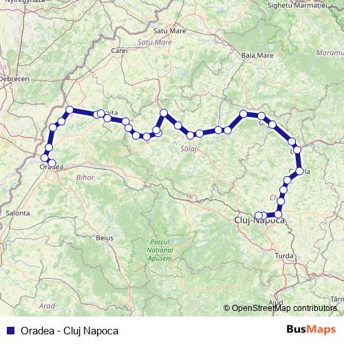 Oradea - Cluj Napoca rail Line Map