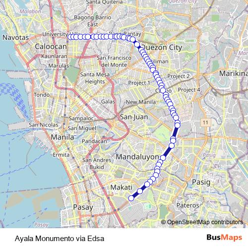 Ayala Monumento via Edsa bus Line Map