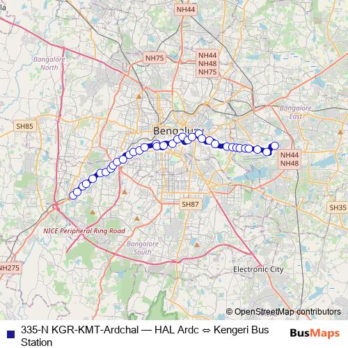 335-N KGR-KMT-Ardchal bus Line Map