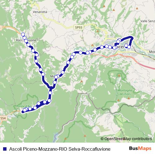 Ascoli Piceno-Mozzano-RIO Selva-Roccafluvione bus Line Map