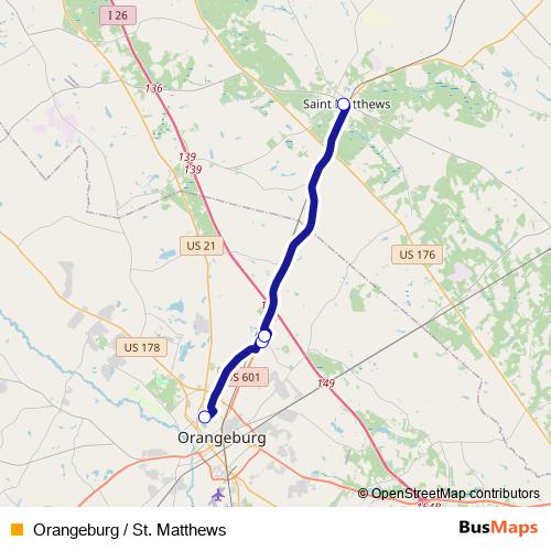 Orangeburg / St. Matthews bus Line Map