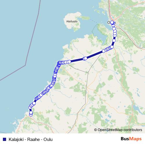 Kalajoki - Raahe - Oulu bus Line Map