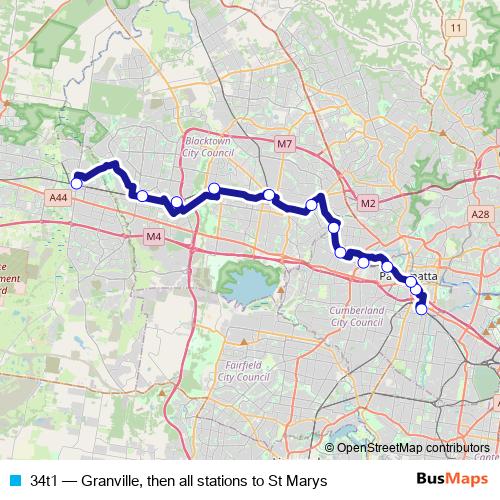 34t1 bus Line Map