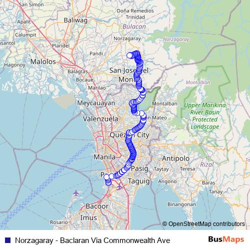 Norzagaray - Baclaran Via Commonwealth Ave bus Line Map
