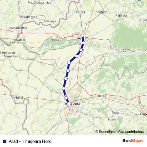 Arad - Timişoara Nord rail Line Map
