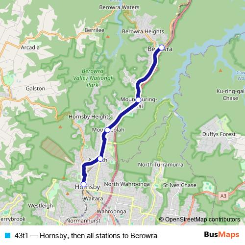 43t1 bus Line Map