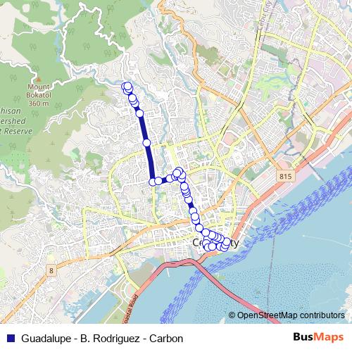 Guadalupe - B. Rodriguez - Carbon bus Line Map