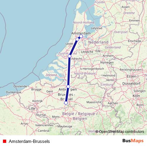 Amsterdam-Brussels rail Line Map