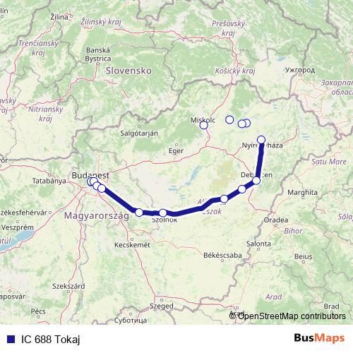 IC 688 Tokaj rail Line Map