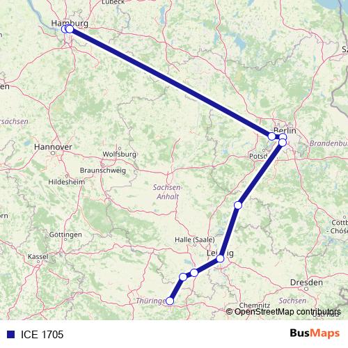 ICE 1705 rail Line Map