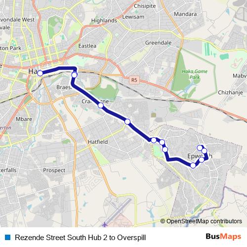 Rezende Street South Hub 2 to Overspill bus Line Map