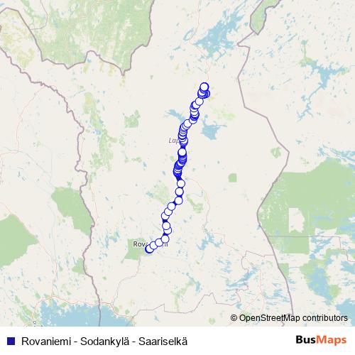 Rovaniemi - Sodankylä - Saariselkä bus Line Map