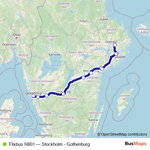 Flixbus N601 bus Line Map