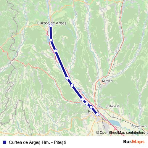 Curtea de Argeş Hm. - Piteşti rail Line Map
