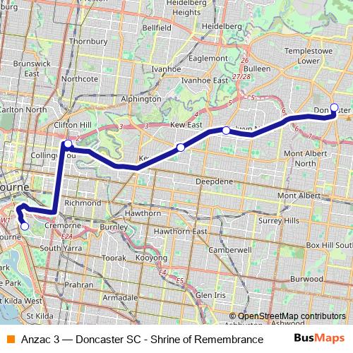 Anzac 3 bus Line Map