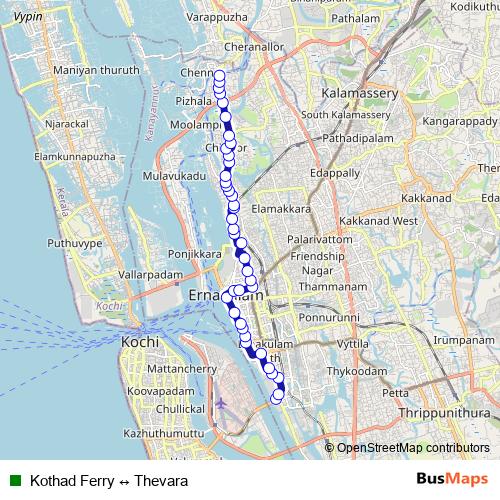 Kothad Ferry ↔ Thevara bus Line Map
