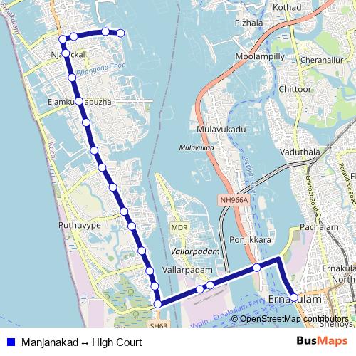 Manjanakad ↔ High Court bus Line Map