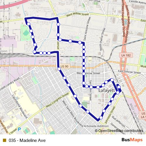 035 - Madeline Ave bus Line Map