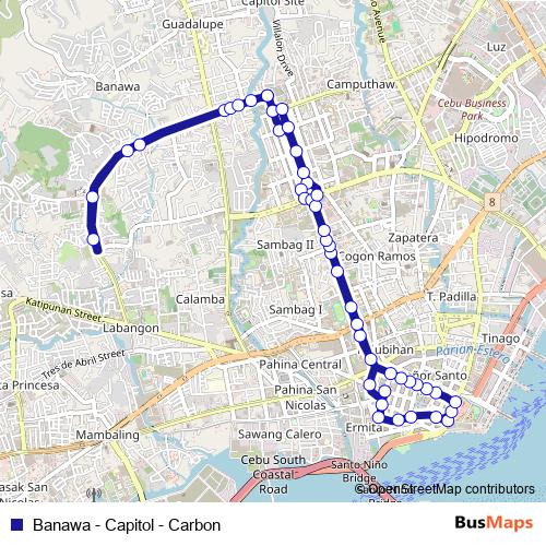 Banawa - Capitol - Carbon bus Line Map