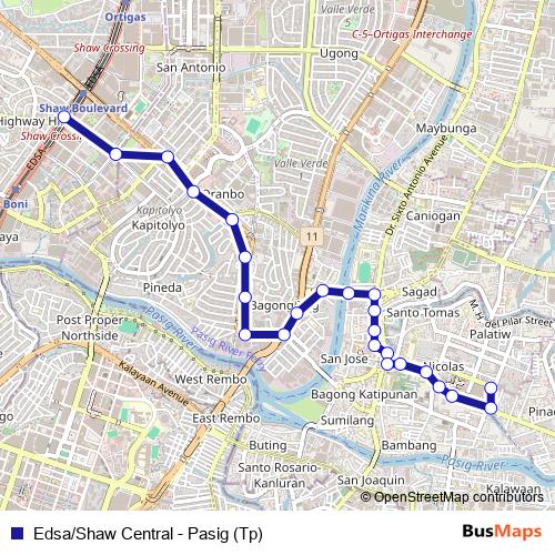 Edsa/Shaw Central - Pasig (Tp) bus Line Map