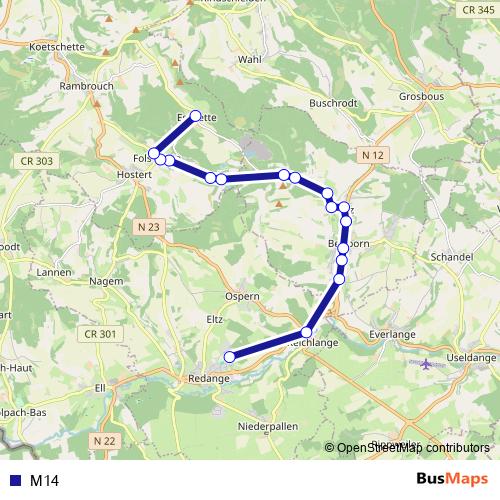 M14 bus Line Map