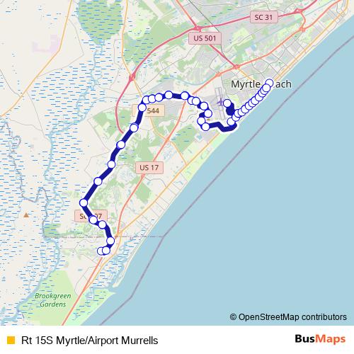 Rt 15S Myrtle/Airport Murrells bus Line Map