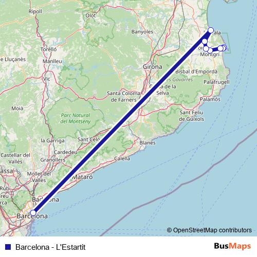 Barcelona - L'Estartit bus Line Map