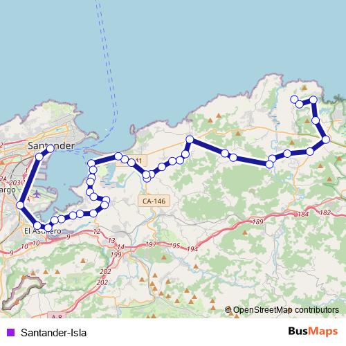 Santander-Isla bus Line Map